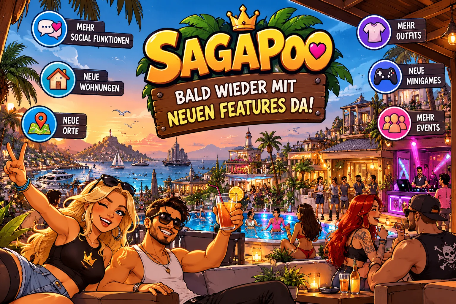 Sagapoo – bald wieder mit neuen Features da: mehr soziale Funktionen, Wohnungen, Orte, Outfits, Minigames und Events.